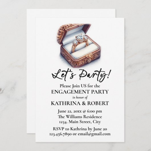 Laten we feesten! Elegante Ring Verlovingsfeest Kaart (Voorkant / Achterkant)