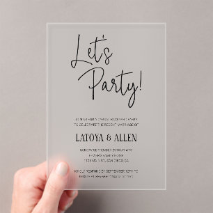 Laten we feesten Elopement Casual bruiloft recepti Acryl Uitnodigingen
