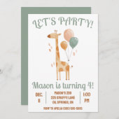 Laten we feesten! Giraffe met ballonnen Verjaardag Kaart (Voorkant / Achterkant)