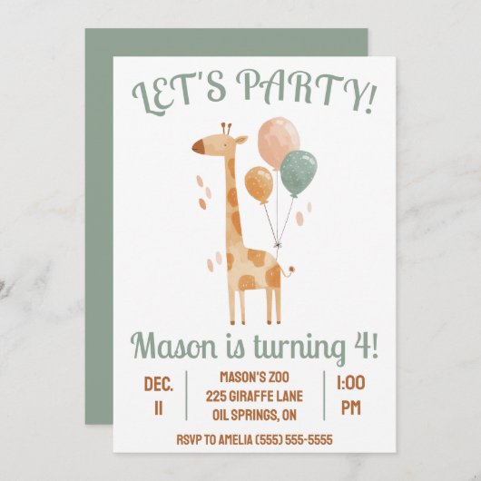 Laten we feesten! Giraffe met ballonnen Verjaardag Kaart (Voorkant / Achterkant)