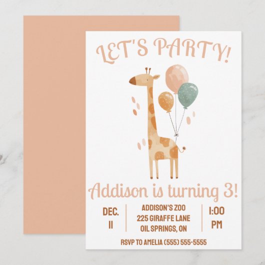 Laten we feesten! Giraffe met ballonnen Verjaardag Kaart (Voorkant / Achterkant)