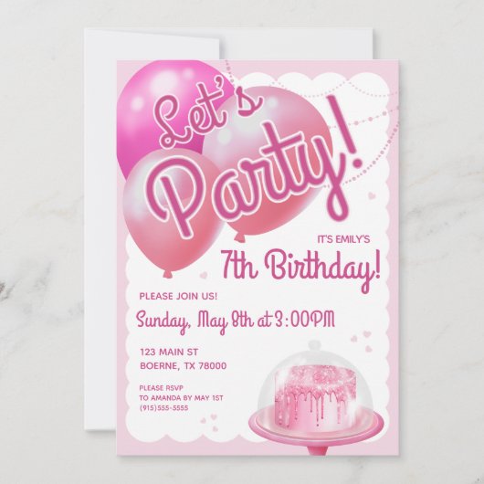 Laten we feesten Girly Pink Kaart (Voorkant)