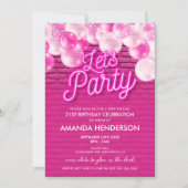 Laten we feesten gloed roze verjaardag uitnodiging (Voorkant)