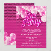 Laten we feesten gloed roze verjaardag uitnodiging (Voorkant / Achterkant)