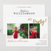 Laten we feesten - Gold 2 Foto Graduation Party Kaart (Voorkant / Achterkant)