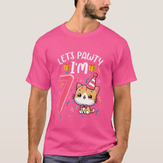 Laten we feesten Ik ben 7 jaar oud meisje kat kitt T-shirt