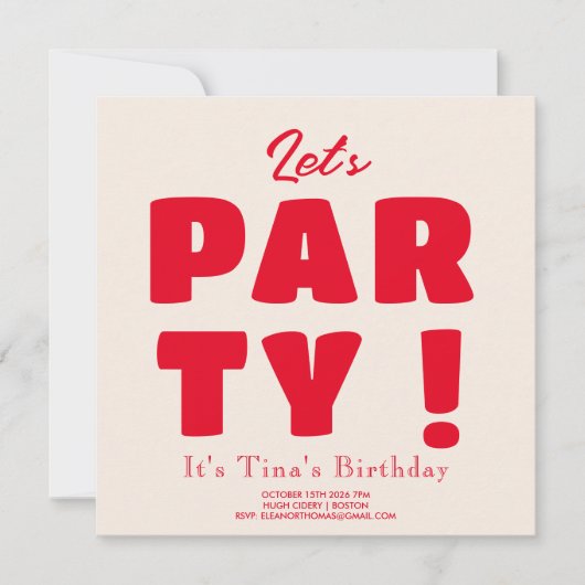 Laten we feesten! Levendige Vette Rode Typografie  Kaart (Voorkant)