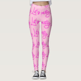 Laten we feesten met een hete roze neon script pat leggings
