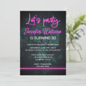Laten we feesten met hete roze neon script geblade kaart (Staand voorkant)