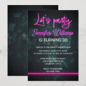 Laten we feesten met hete roze neon script geblade kaart (Voorkant / Achterkant)