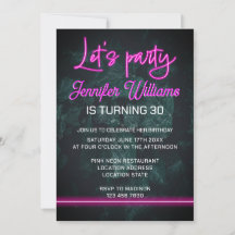 Laten we feesten met hete roze neon script geblade