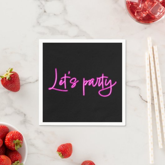 Laten we feesten met hete roze neon script minimal servet (Insitu)