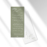 Laten we feesten moderne kalligrafie groene bruilo menu<br><div class="desc">Een fris minimalistisch huwelijksmenu ontwerp. Met een moderne kalligrafie gecombineerd met een stijlvolle serif typografie voor een chique look. Ja. Dit ontwerp in groene salie is ideaal voor een rustieke, zomer-, herfst-, lenteland- of buitenbruiloft. Als je hulp nodig hebt of vragen hebt, neem dan contact met mij op (Maria) via...</div>