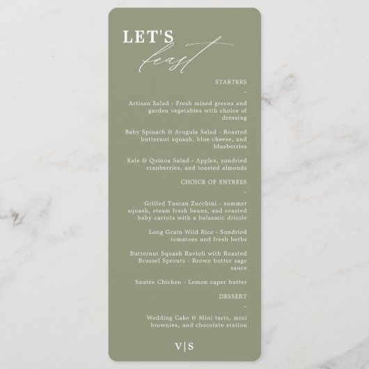 Laten we feesten moderne kalligrafie groene bruilo menu (Voorkant)