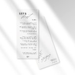 Laten we feesten moderne kalligrafie zwart bruilof menu<br><div class="desc">Een fris minimalistisch huwelijksmenu ontwerp. Met een moderne kalligrafie gecombineerd met een stijlvolle serif typografie voor een chique look. Ja. Dit ontwerp in zwart-wit is geweldig voor een elegante, zomer-, herfst-, lente-country club of buitenbruiloft. Als je hulp nodig hebt of vragen hebt, neem dan contact met mij op (Maria) via...</div>