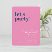 Laten we feesten moderne minimale verjaardag navy  kaart (Staand voorkant)