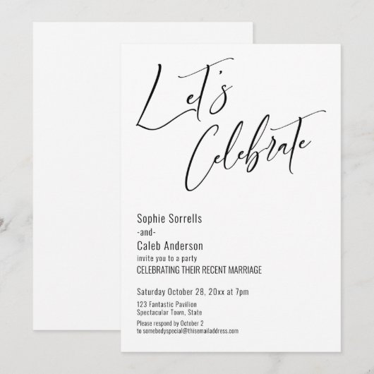 Laten we feesten Moderne Zwart & Wit Receptie Kaart (Voorkant / Achterkant)