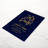 Laten we Feesten | Navy Blue Chic Script Feest Eve Folie Uitnodiging (Gedraaid)