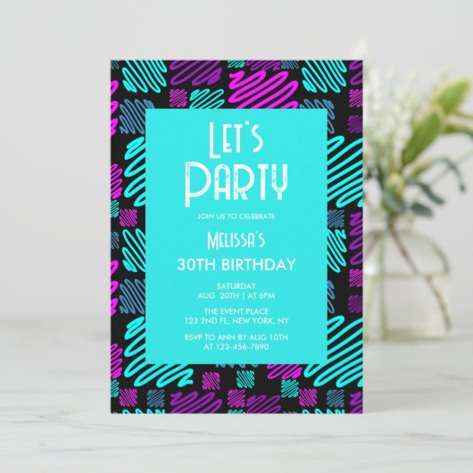 Laten we feesten Neon geometrisch patroon 30e verj Kaart (Staand voorkant)