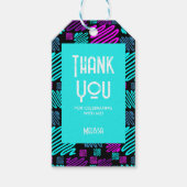Laten we feesten neon geometrische patroon dank u cadeaulabel (Voorkant)