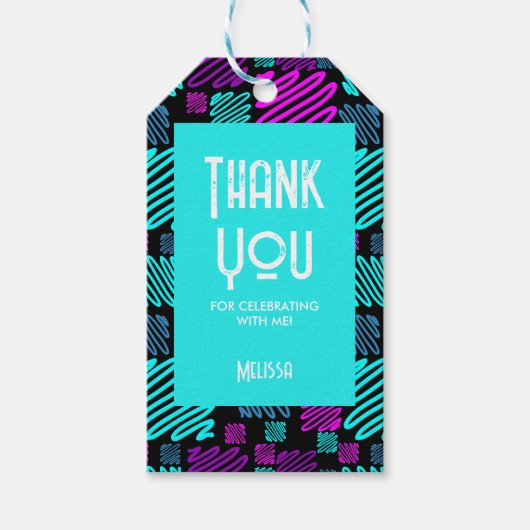 Laten we feesten neon geometrische patroon dank u cadeaulabel (Voorkant)