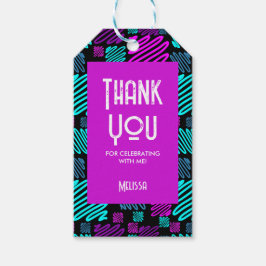 Laten we feesten Neon Paars Blauw Geometrisch Dank Cadeaulabel