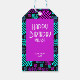 Laten we feesten Neon Paars Blauw Geometrische Ver Cadeaulabel
