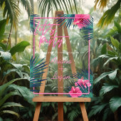 Laten we feesten Neon roze tropische bloemen palmb Acryl Bord