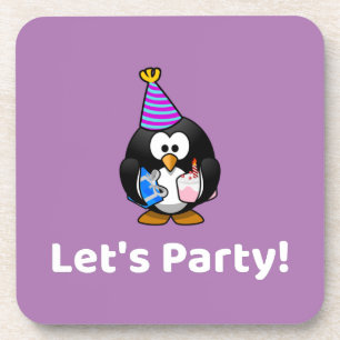 Laten we feesten! Pinguïn Grappig Verjaardagsfeest Bier Onderzetter
