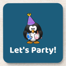 Laten we feesten! Pinguïn Grappig Verjaardagsfeest Bier Onderzetter