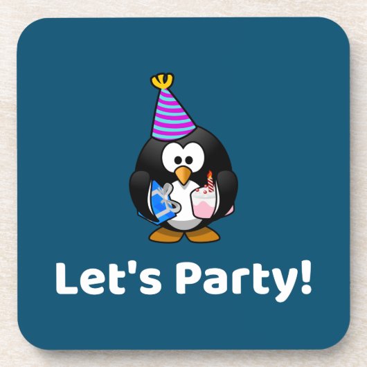 Laten we feesten! Pinguïn Grappig Verjaardagsfeest Bier Onderzetter (Voorkant)