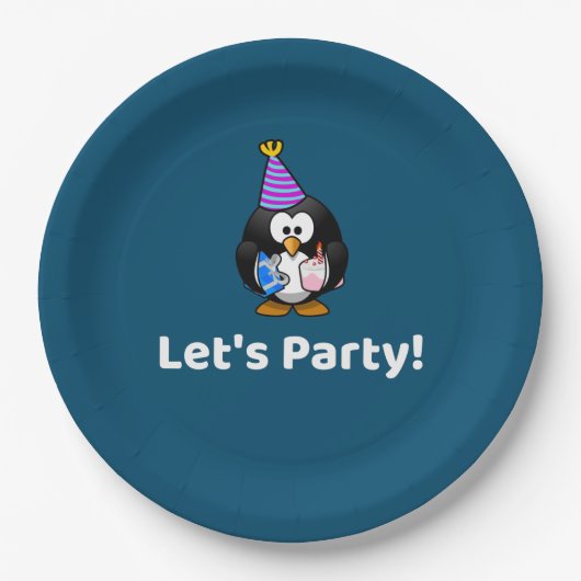 Laten we feesten! Pinguïn Grappig Verjaardagsfeest Papieren Bordje (Voorkant)