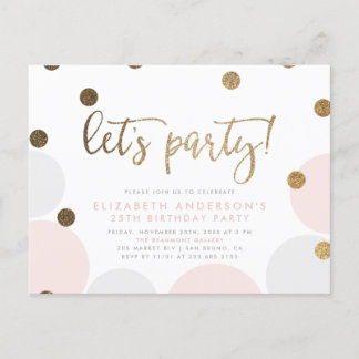 Laten we feesten! | Pink Bubbles Gold Script Verja Uitnodiging Briefkaart