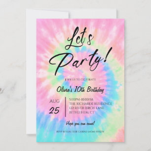 Laten we feesten, roze tie-dye verjaardagsfeestje kaart