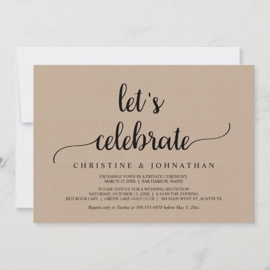 Laten we feesten, Rustic Kraft Elopement-feest Kaart (Voorkant)