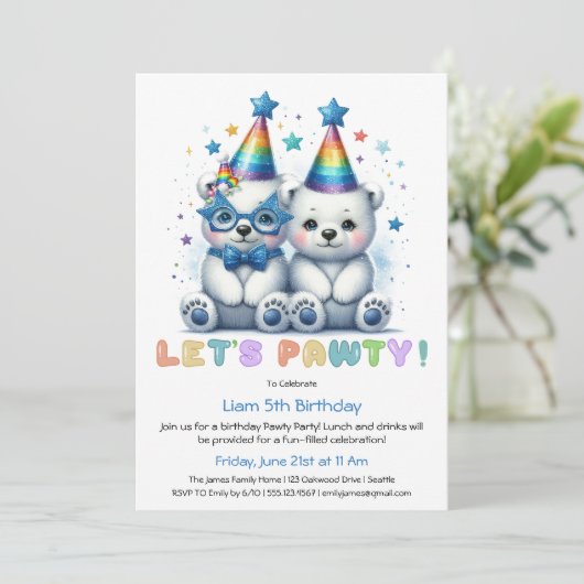 Laten we feesten! Schattige Polar Beer Verjaardags Kaart (Staand voorkant)