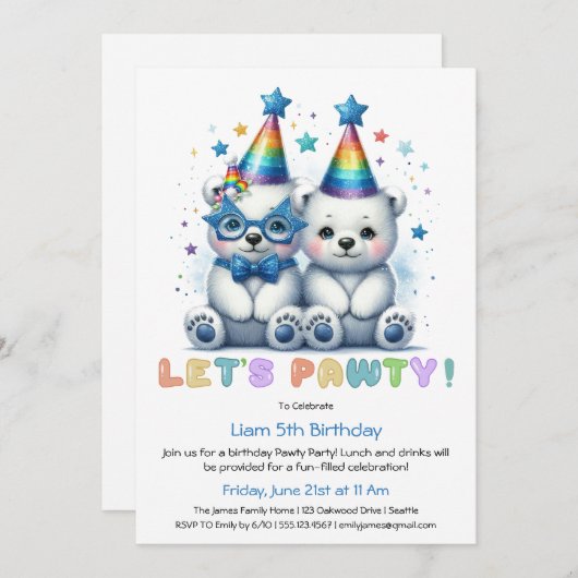 Laten we feesten! Schattige Polar Beer Verjaardags Kaart (Voorkant / Achterkant)