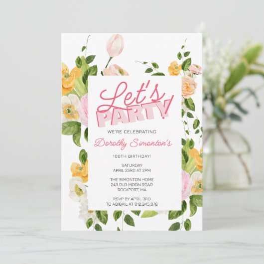 Laten we feesten trendy typografie 100e verjaardag kaart (Staand voorkant)