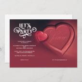 Laten we feesten, Twee harten, Rode trouw uitnodig Aankondiging (Voorkant / Achterkant)