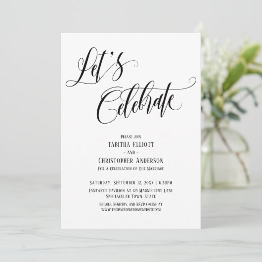 Laten we feesten Uitgebreid script Zwart en wit Kaart (Staand voorkant)