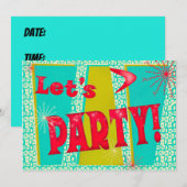 Laten we feesten! Uitnodiging in vette retro turko (Voorkant / Achterkant)