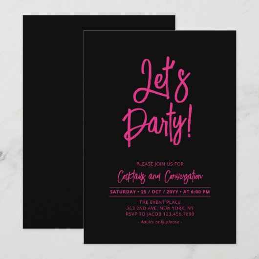 Laten we feesten | Zwart & Roze Feest & Event Kaart (Voorkant / Achterkant)