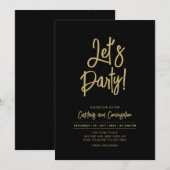 Laten we feesten | Zwarte Chic Script Cocktailpart Kaart (Voorkant / Achterkant)