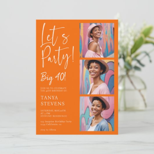 Laten we feestfoto verbrand sinaasappel 40 jaar kaart (Staand voorkant)