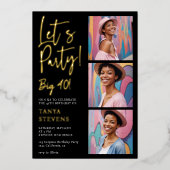 Laten we feestfoto wit zwart veertig verjaardag go folie uitnodiging (Voorkant)