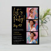 Laten we feestfoto wit zwart veertig verjaardag go folie uitnodiging (Staand Voorkant)