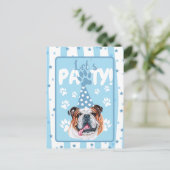Laten we feestje vieren bulldog illustratie blauwe briefkaart (Staand voorkant)
