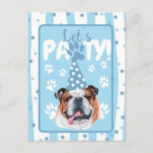 Laten we feestje vieren bulldog illustratie blauwe briefkaart (Voorkant)