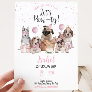 Laten we Feestje Vieren Meisje Hond Verjaardag Kaart