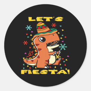 Laten we Feestje Vieren Mexicaanse Dinosaurus Cinc Ronde Sticker